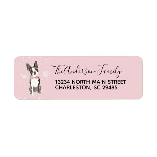 ボストンテリアドッグホリデークリスマスアドレス ラベル (正面)