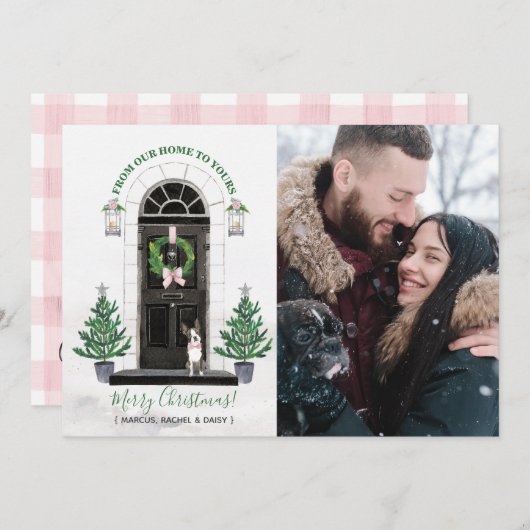 ボストンテリアドッグホリデークリスマスフォトカード 招待状 (正面/裏面)