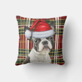 ボストンテリアドッグホリデープレイドクリスマス クッション (裏面)