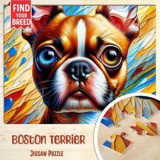 ボストンテリアドッグポートレートアクリルアートプリントドッグ ジグソーパズル