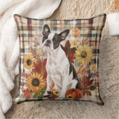 ボストンテリアドッグ秋ウォーター色の花 クッション (ブランケット)