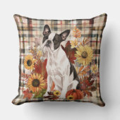 ボストンテリアドッグ秋ウォーター色の花 クッション (正面)