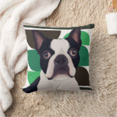 ボストンテリアドッグ – ダークグリーン幾何学模様 クッション (ブランケット)