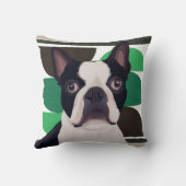 ボストンテリアドッグ – ダークグリーン幾何学模様 クッション (裏面)