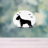 ボストンテリアドッグ – ハロウィーンムーンシルエット アクリルサイン (ニュートラル)