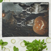 ボストンテリアハロウィーンナイトドギーディライト キッチンタオル (折り畳み)