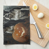 ボストンテリアハロウィーンナイトドギーディライト キッチンタオル (四つ折り)