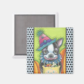 ボストンテリアハロウィーンピエロ、ドッグマグネットスクエア マグネット (正面/裏面)