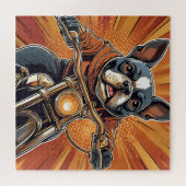 ボストンテリアバイクもしくは自転車に乗る人パズル ジグソーパズル (横)