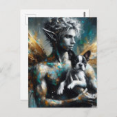 ボストンテリアパピーと男性の妖精 ポストカード (正面/裏面)