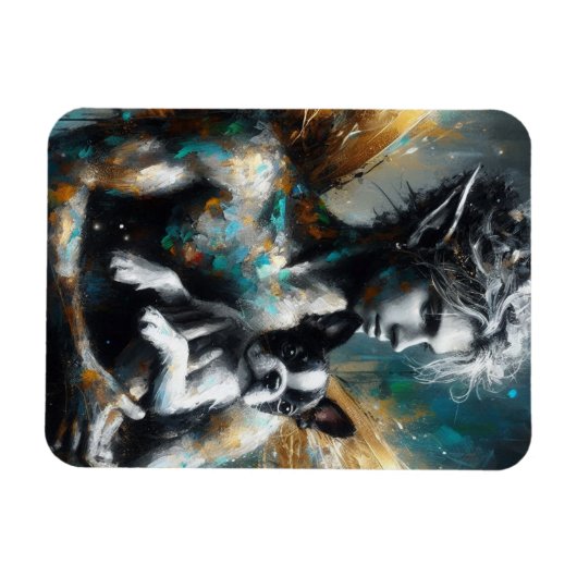 ボストンテリアパピーと男性の妖精 マグネット (横)