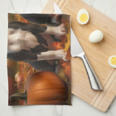 ボストンテリアパピーオータムデライトパンプキン キッチンタオル (四つ折り)