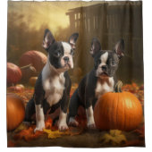 ボストンテリアパピーオータムデライトパンプキン シャワーカーテン (正面)