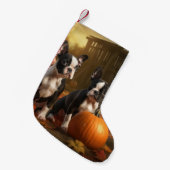 ボストンテリアパピーオータムデライトパンプキン スモールクリスマスストッキング (正面 (吊り時))