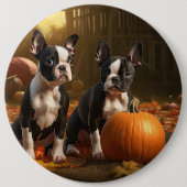 ボストンテリアパピーオータムデライトパンプキン 缶バッジ (正面)