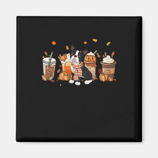 ボストンテリアパンプキンスパイスラテアイスティータムドッグ マグネット (正面)