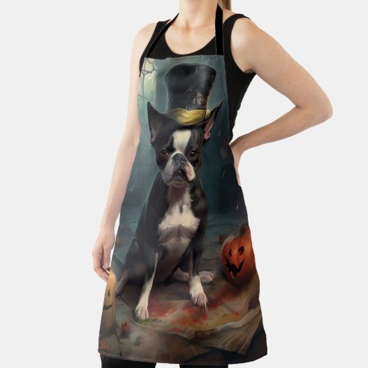 ボストンテリアパンプキンズハロウィンホラー エプロン (インサイチュ)