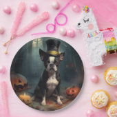 ボストンテリアパンプキンズハロウィンホラー ペーパープレート (パーティー)