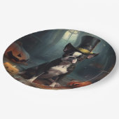 ボストンテリアパンプキンズハロウィンホラー ペーパープレート (アングル)