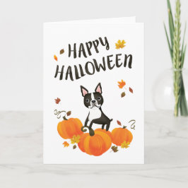 ボストンテリアパンプキン紅葉ハロウィンカード カード