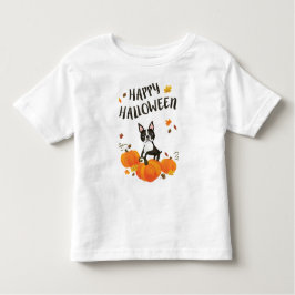 ボストンテリアパンプキン紅葉ハロウィンシャツ トドラーTシャツ