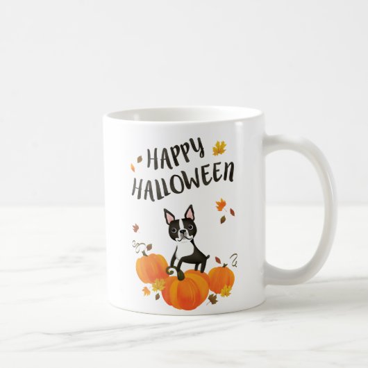 ボストンテリアパンプキン紅葉ハロウィンマグ コーヒーマグカップ (右)