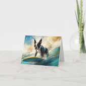 ボストンテリアビーチサーフィン絵画ズ カード (正面)