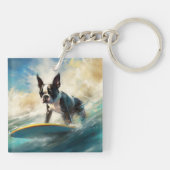 ボストンテリアビーチサーフィン絵画ズ キーホルダー (裏面)