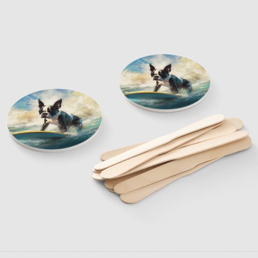 ボストンテリアビーチサーフィン絵画ズ ハンドファン (組立なし)