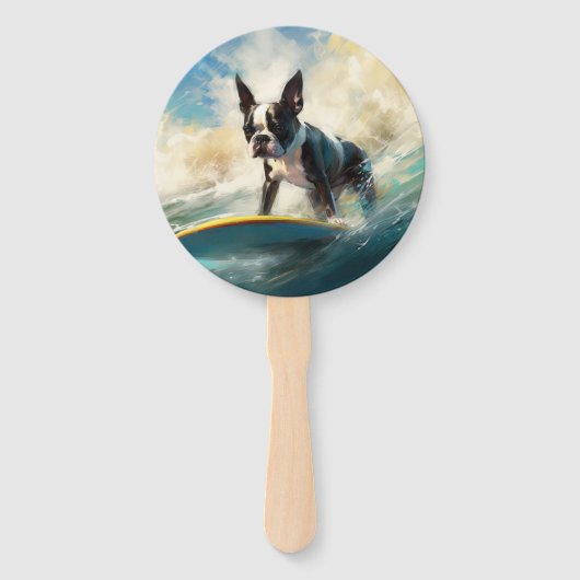ボストンテリアビーチサーフィン絵画ズ ハンドファン (正面)