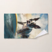 ボストンテリアビーチサーフィン絵画ズ バスタオルセット (ハンドタオル)