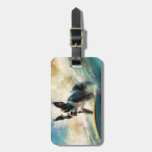ボストンテリアビーチサーフィン絵画ズ ラゲッジタグ (正面縦)