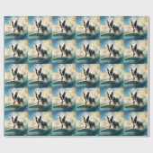 ボストンテリアビーチサーフィン絵画ズ ラッピングペーパー (フラット)
