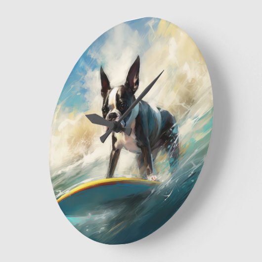 ボストンテリアビーチサーフィン絵画ズ ラージ壁時計 (傾斜)