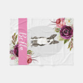 ボストンテリアピンクの水色の花 フリースブランケット (正面(横))