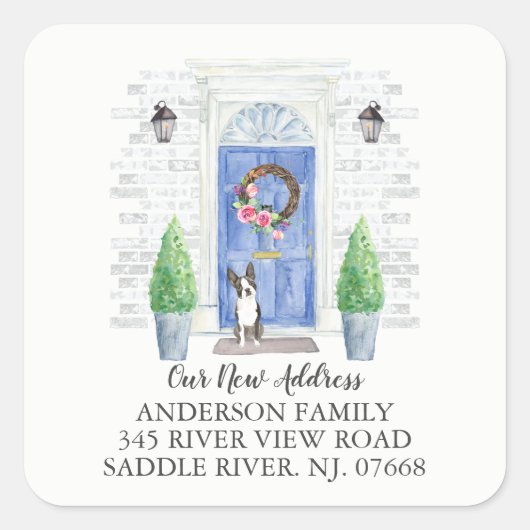 ボストンテリアブルードア新しいアドレスラベルシール スクエアシール (正面)