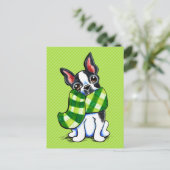 ボストンテリアプレイドスカーフ冬 ポストカード (スタンド正面)