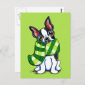 ボストンテリアプレイドスカーフ冬 ポストカード (正面/裏面)