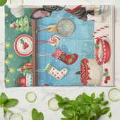 ボストンテリアホリデーベーキング:フェスティバルクリスマス キッチンタオル (折り畳み)