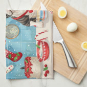 ボストンテリアホリデーベーキング:フェスティバルクリスマス キッチンタオル (四つ折り)