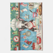 ボストンテリアホリデーベーキング:フェスティバルクリスマス キッチンタオル (縦)