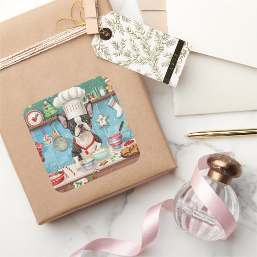 ボストンテリアホリデーベーキング:フェスティバルクリスマス スクエアシール (ギフト)