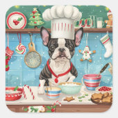 ボストンテリアホリデーベーキング:フェスティバルクリスマス スクエアシール (正面)