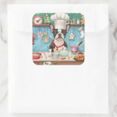 ボストンテリアホリデーベーキング:フェスティバルクリスマス スクエアシール (バッグ)