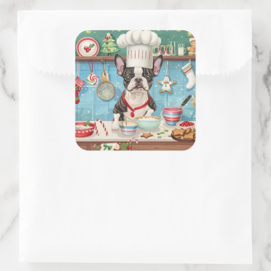 ボストンテリアホリデーベーキング:フェスティバルクリスマス スクエアシール (バッグ)