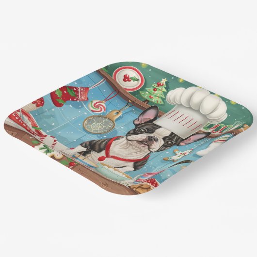 ボストンテリアホリデーベーキング:フェスティバルクリスマス ペーパープレート (傾斜あり)