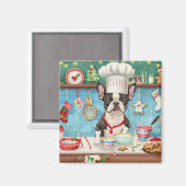 ボストンテリアホリデーベーキング:フェスティバルクリスマス マグネット (正面/裏面)