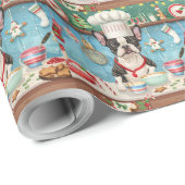 ボストンテリアホリデーベーキング:フェスティバルクリスマス ラッピングペーパー (ロールコーナー)