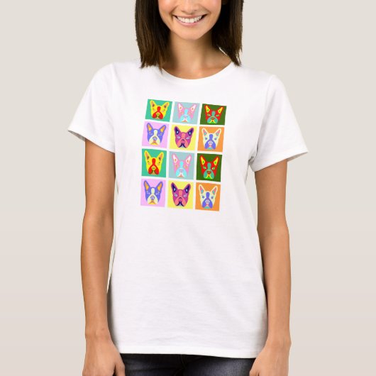 ボストンテリアポップ・アートのアート Tシャツ (正面)