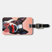 ボストンテリアポートレートとレッドボウタイと3 ラゲッジタグ (正面横)